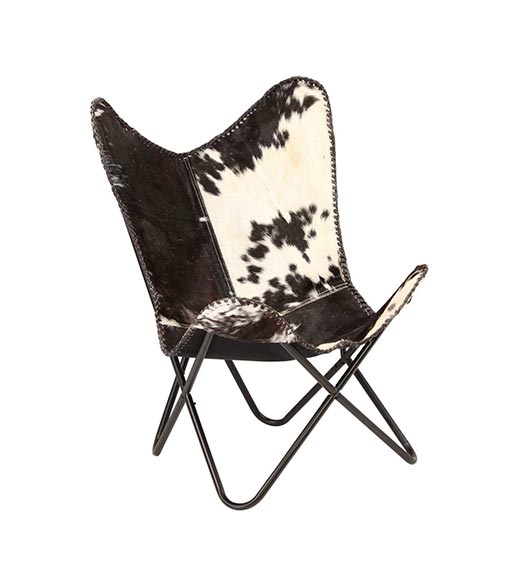 Vlinderstoel butterfly fauteuil vacht zwart/ wit