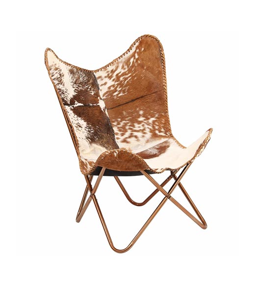 Vlinderstoel butterfly fauteuil vacht bruin/ wit