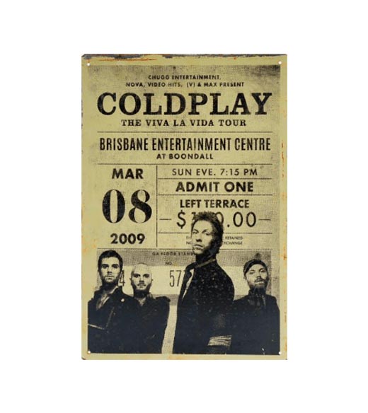 Coldplay Brisbane - metalen bord