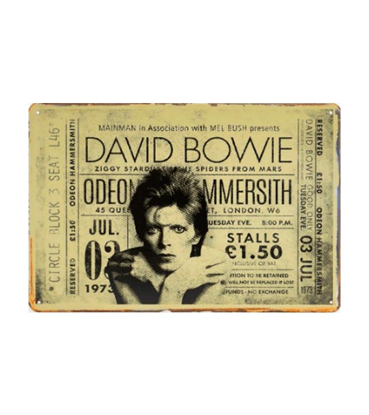David Bowie Odeon Hammersmith - metalen bord