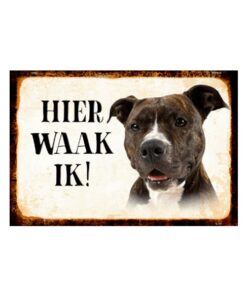 Bruine pitbull Terrier, hier waak ik - metalen bord