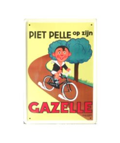 Piet Pelle op zijn Gazelle - metalen bord