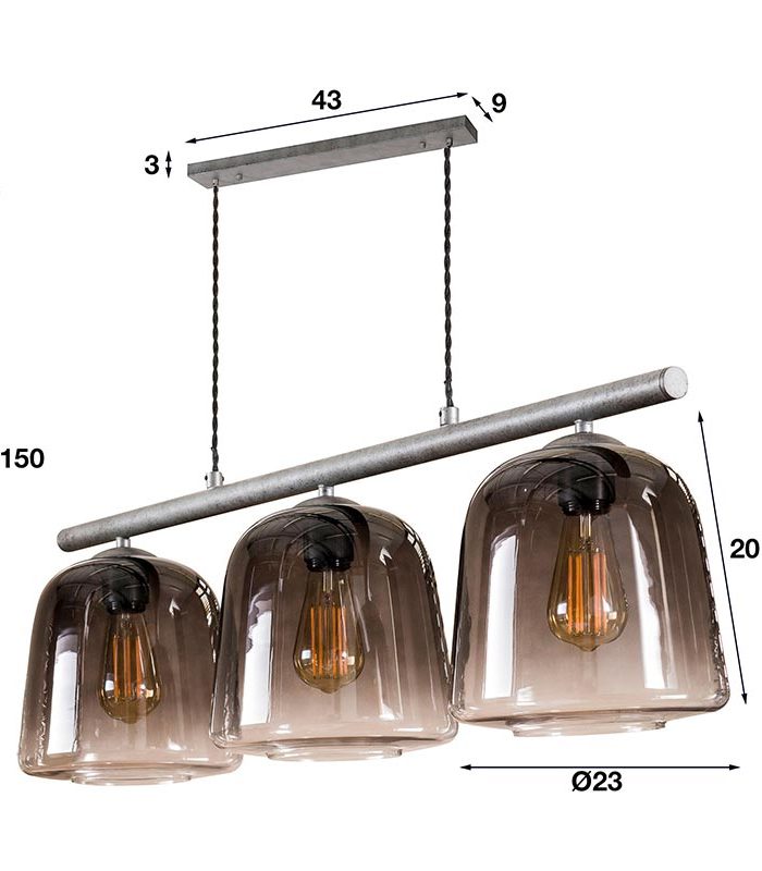 Fabis 3-lichts hanglamp industrieel