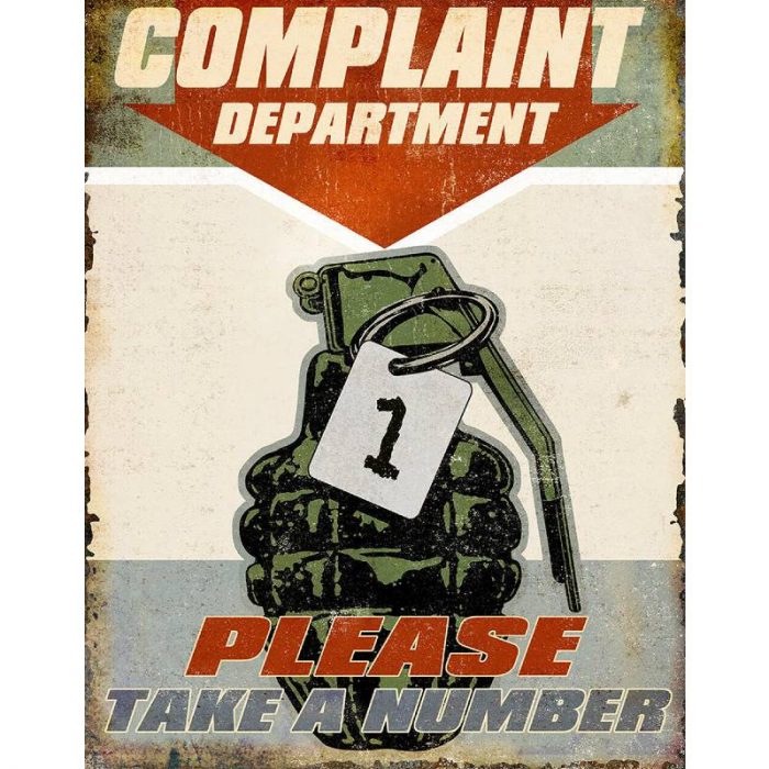 Complaint Department - metalen bord