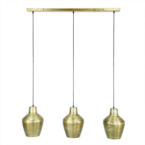 Carre 3-lichts hanglamp industrieel oud goud