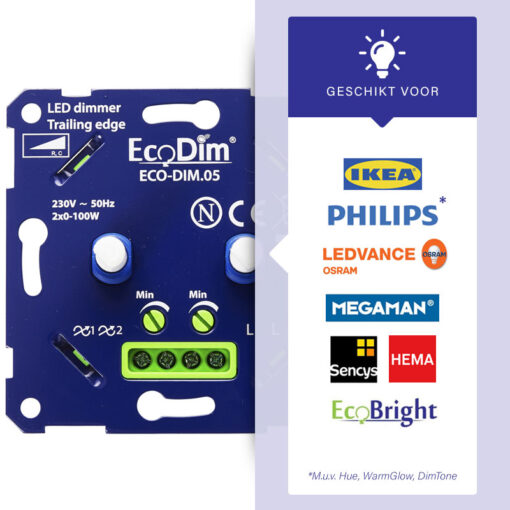 Duo Led dimmer universeel 0-150W fase afsnijding Compleet zwart of wit