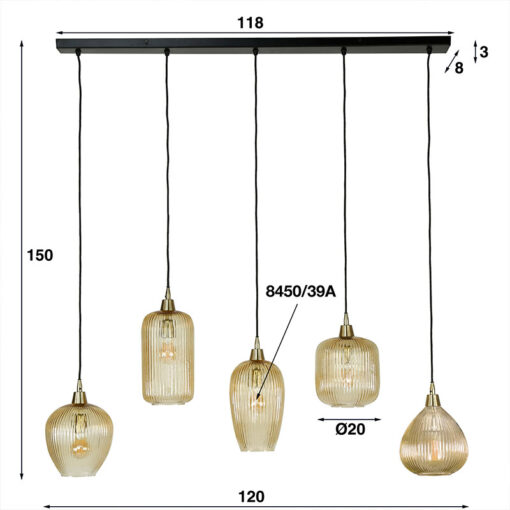 Linear 5-lichts hanglamp