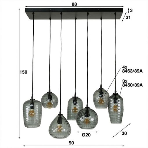 Ripple 7-lichts hanglamp