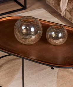 Bas ovale salontafel met aluminium koper blad